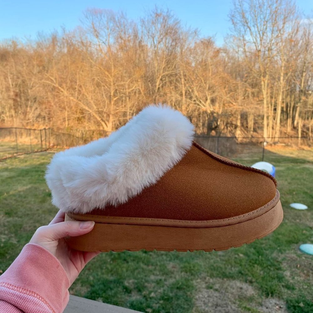 Chestnut Fur Lined Slip-On Shoes